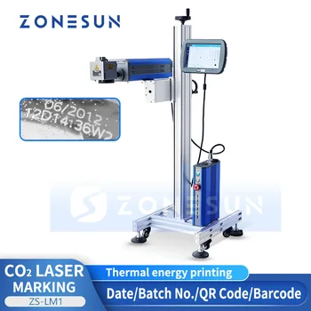 ZONESUN Лазерный гравировальный станок для кодирования, маркировочная машина для печати даты, QR-штрих-кода, Линия по производству стекла, пластиковых бутылок, кожи, дерева ZS-LM1