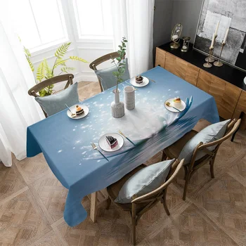 Абстрактные скатерти с голубым лотосом для обеденного стола Водонепроницаемое Прямоугольное покрытие стола для кухни Гостиной