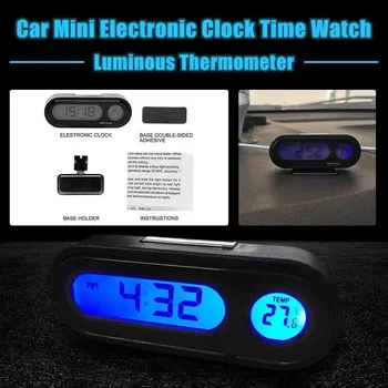 Автомобильные мини-электронные часы, часы на приборной панели, светящийся термометр, черный цифровой дисплей, автомобильные аксессуары
