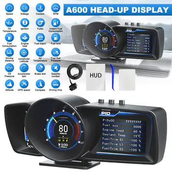 Автомобильный HUD A600, многофункциональный головной дисплей приборной панели, OBD2 + GPS, умный спидометр, автоматический датчик, сигнализация, Английская версия