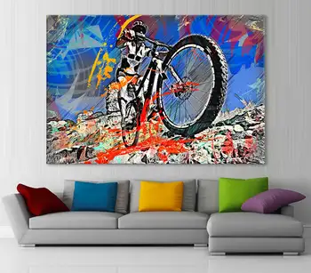 Акварельный плакат велосипедиста Печать Холст Настенное искусство Мотивирующая Велогонка Художественное произведение Живопись для спортсмена Подарок Домашний декор