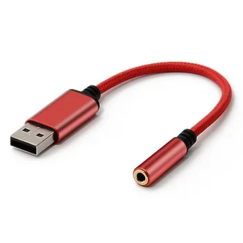 Аудиоадаптер с разъемом USB для наушников 3,5 мм, Внешняя стереозвукокарта для ПК, Ноутбука, для, для и т.д. (0,6 Фута, красный)