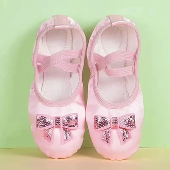 Балетные тапочки для девочек USHINE, Кружевные балетные туфли для танцев, Кружевные парусиновые балетные туфли на мягкой подошве с бантом, Балетные тапочки
