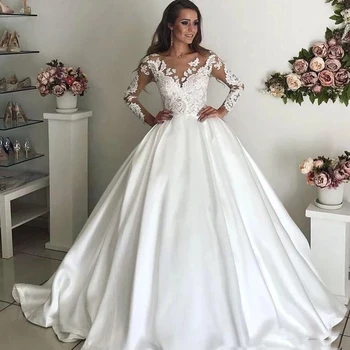 Бальное платье ANGELSBRIDEP, свадебные платья с прозрачным вырезом и длинными рукавами, Robe de mariee, Официальная аппликация, Придворный шлейф, свадебные платья для новобрачных.