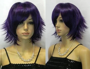 Бесплатная Доставка Новый Шарм Короткие Виноградно-Фиолетовые женские парики для косплея костюмированной вечеринки