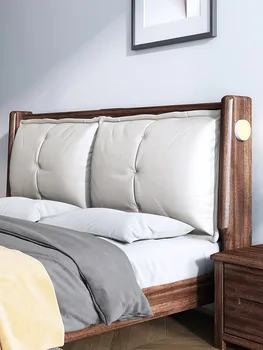 Большая мягкая кровать из орехового дерева 2 м × 220, большая двуспальная светлая роскошная современная простая кровать для хранения в главной спальне, китайская кровать из массива дерева