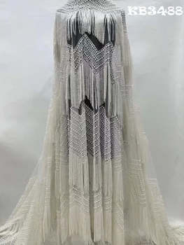 Бусины-кисточки Французская сетка с последовательностью Высококачественная Кружевная ткань для Нигерийской вечеринки 2023 Дубайские бусины Ткань Кружева для свадебного шитья