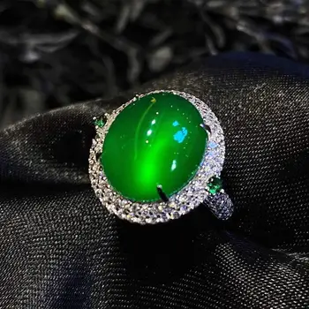 Вдохновленный дизайн серебряный инкрустированный кристалл натуральный зеленый халцедон овальное регулируемое кольцо изысканный подарок на годовщину женские ювелирные изделия