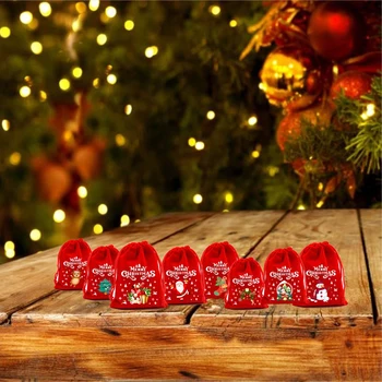 Веселого Рождества Красный Пакет для конфет из ворса С завязками Подарочная упаковка Рождественское Украшение Новогодние принадлежности
