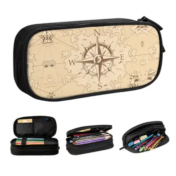 Винтажная пиратская карта Кавайный пенал для мальчиков большой емкости, морской компас, сумка для карандашей, сумка для канцелярских принадлежностей для студентов