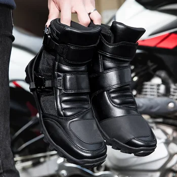 Винтажные ботинки для мотоциклистов Мужские кроссовки в стиле ретро Мотоциклетные байкерские ботинки Кожаные ботинки для мотокросса Защитное мотоциклетное снаряжение