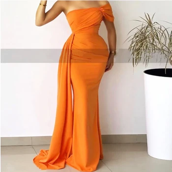 Выпускные платья VENUS 2024 на одно плечо, Вечерние платья Mermaid Plus Size, Вечернее платье с коротким рукавом, Оранжевое вечернее платье