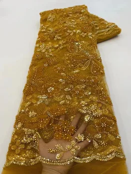 Высококачественная французская вышивка, бусины для жениха, кружевная ткань в африканском нигерийском стиле с блестками, ткань для свадебной вечеринки Dre Xz