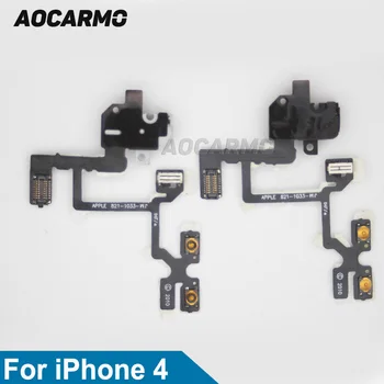 Гибкий кабель для наушников / аудиоразъема / кнопки отключения громкости Aocarmo Белого/черного цвета для iPhone 4
