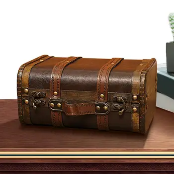 Деревянная шкатулка-сундучок Винтажная деревянная шкатулка-сундучок с ручкой Маленькая шкатулка на память для ювелирных изделий, коллекции монет и домашнего декора