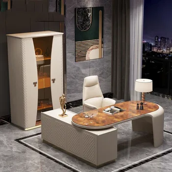 Дизайнерская мебель на заказ, итальянский легкий роскошный стол для владельца, домашний кабинет, сочетание стола и стула из массива дерева