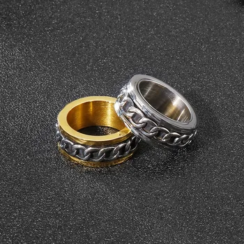 Европейская и американская мужская индивидуальность кольцо на указательный палец из нержавеющей стали модное кольцо-цепочка из титановой стали может вращаться