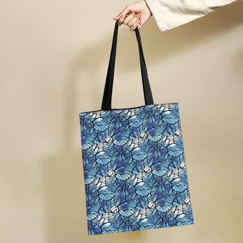Женская сумка-тоут с 3D-принтом Yikeluo Blue Butterfly, многоразовая хозяйственная сумка большой емкости, повседневная сумка через плечо для девочек, сумка-тоут