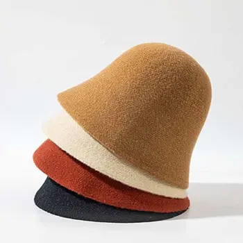 Женская широкополая шляпа в британском стиле, шерстяная широкополая шляпа чистого цвета для девочек, осенне-зимняя меховая панама в стиле хип-хоп
