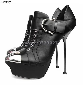 Женские ботильоны на шнуровке, короткие ботинки из черной пены на тонком металлическом каблуке, женские вечерние модельные туфли с пряжкой на щиколотке, серебряный носок