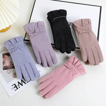 Женские велосипедные перчатки с сенсорным экраном, уличные перчатки, утолщенные плюшевые теплые перчатки, Морозостойкие Милые зимние перчатки, осень-зима