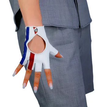Женские перчатки DooWay на полпальца, белые, красные, синие, в полоску, короткие, из овчины, модные перчатки без пальцев