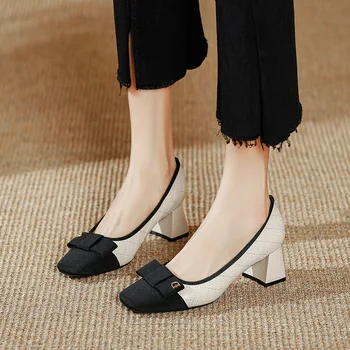 Женские туфли на высоком каблуке С квадратным носком; Женская модная обувь на высоком каблуке; Большие размеры; Zapatos Para Mujer 2024