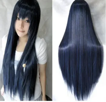 Женский темно-синий прямой косплей-костюм длиной 80 см, аниме, вечерние парики для волос, полные парики