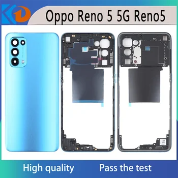 Задний корпус для Oppo Reno 5 5G Reno5 Средняя рамка крышка батарейного отсека Задняя дверца с кнопкой объектива камеры