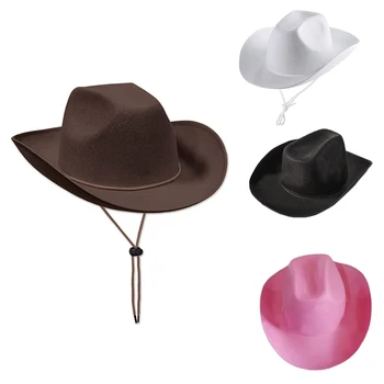 Западная однотонная фетровая ковбойская шляпа Cowgirl с большими полями Аксессуар