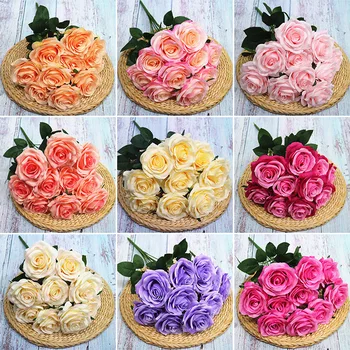 Западный стиль, 10 головок искусственных шелковых цветов, искусственные голландские розы, украшение гостиной и спальни, различные цвета, выбирайте дешево