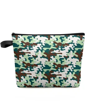Зеленая камуфляжная косметичка большой емкости в военном стиле, портативная сумка для хранения макияжа, женский водонепроницаемый пенал