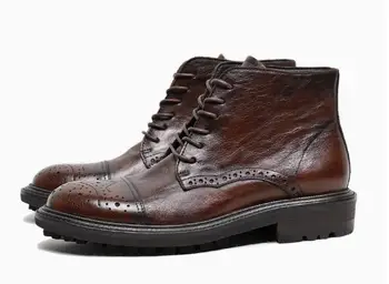 Зимние мужские ботинки Martin в английском стиле, коричневые ботильоны из натуральной кожи, высококачественные повседневные мужские ботинки с перфорацией типа 