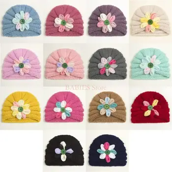 Зимняя шапка C9GB для маленьких девочек с цветочным шармом, теплая вязаная шапочка-бини, ветрозащитный капор, подарок для душа для малышей.