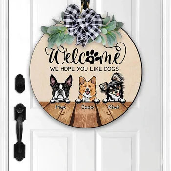 Знак приветствия собаки, висящий на стене зоомагазина, украшение входной двери питомника, Домашний декор, Венок из дерева, Рождественский подарок на новоселье