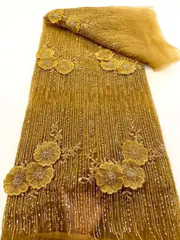 Золотая Африканская кружевная ткань, Расшитая Блестками, Кружевные ткани из Нигерийского бисера 2023, Высококачественная Кружевная ткань из французского тюля для платья