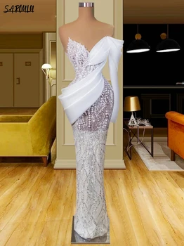 Иллюзионный халат невесты с V-образным вырезом, блестящее вечернее платье в пол, Роскошные романтические свадебные платья-трубы, Vestidos De Novia