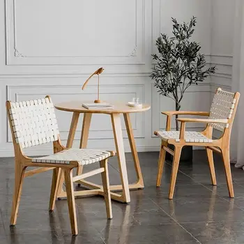 Кожаные кресла для домашнего использования, современные и простые стулья из массива дерева, без