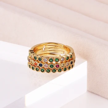 Кольца для пальцев с радужным фианитом из нержавеющей стали для женщин, Штабелируемое Тонкое 3-цветное Свадебное Обручальное кольцо, золотые украшения
