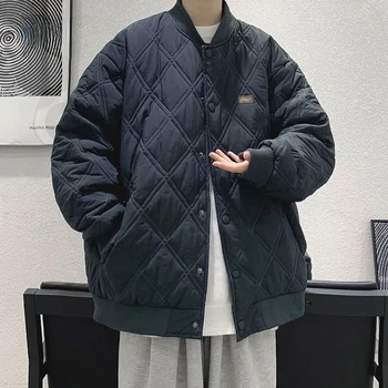Корейская зимняя хлопчатобумажная куртка rhombus для мужчин, модная универсальная красивая свободная версия, дизайнерская бейсбольная форма в нишевом стиле для пары