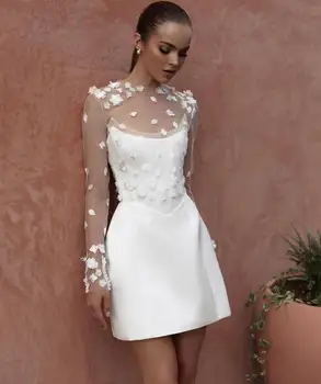 Короткие свадебные платья с корсетом, женская атласная юбка без бретелек, Vestido de Novia, фатиновый жакет с цветочными аппликациями, платье для гостей вечеринки