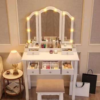 Косметический столик Phonrida с подсветкой, Белый туалетный столик с зеркалом и подсветкой, туалетный столик с подсветкой, туалетный столик с зеркалом