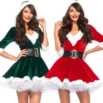Костюмы Санта-Клауса, косплей, Рождественская одежда, Платье, женский комплект, рождественский наряд для девочек, пояс, нарядное платье Navidad 2022 для вечеринки