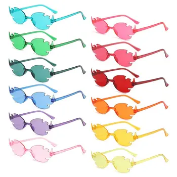 Красочные солнцезащитные очки Fire Flame в стиле ретро без оправы для вечеринок, очки для косплея, солнцезащитные очки в форме пламени для женщин и мужчин