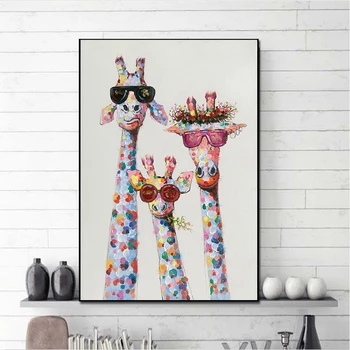 Красочный Милый Жираф, Кошка И лошадь Картина На Холсте С Мультяшными Животными Плакаты И Принты Настенные Панно Для Декора Гостиной