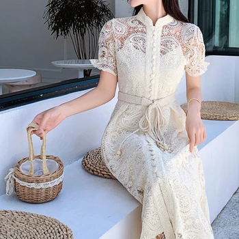 Кружевное однобортное повседневное платье с вышивкой и коротким рукавом, летнее богемное платье 2022 года для свадебной вечеринки, женские платья Vestidos