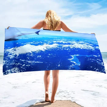 Легкое Тонкое Пляжное полотенце с принтом самолета, Негабаритные Полотенца без песка, Быстросохнущие Пляжные Принадлежности для путешествий, кемпинга