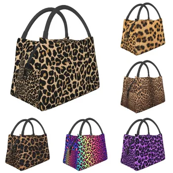 Леопардовый принт в виде шкуры традиционных цветов, изолированные сумки для ланча для женщин с текстурой животного происхождения, сменный холодильник, Термос для ланча с едой