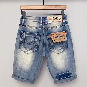 Летние рваные джинсовые шорты, мужские брюки с пятью точками, европейские и американские выстиранные трендовые бриджи, летние брюки с тонким разрезом