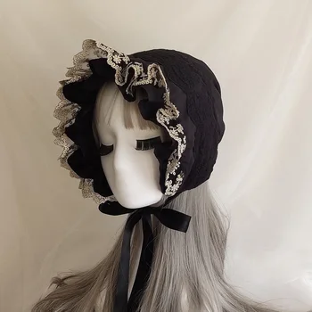 Лолита шляпа Винтаж Викторианской горничной косплей женщины девушки тыква сладкий хлопок кепка на шнуровке ремни